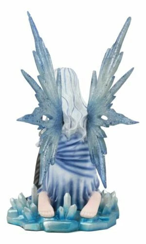 Estatua de la Diosa Elemental del Hielo, Hada Azul con cría de dragón, 31 cm de alto-8