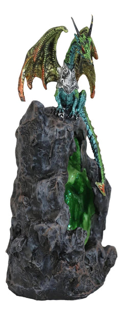 Emerald Dragon On Crystal Geode Mountain Backflow Incense Burner With LED-9