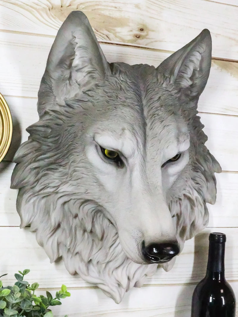 Large Gray Timber Wolf Head Wall Decor Plaque 16.5"Tall Taxidermy Art Decor-2