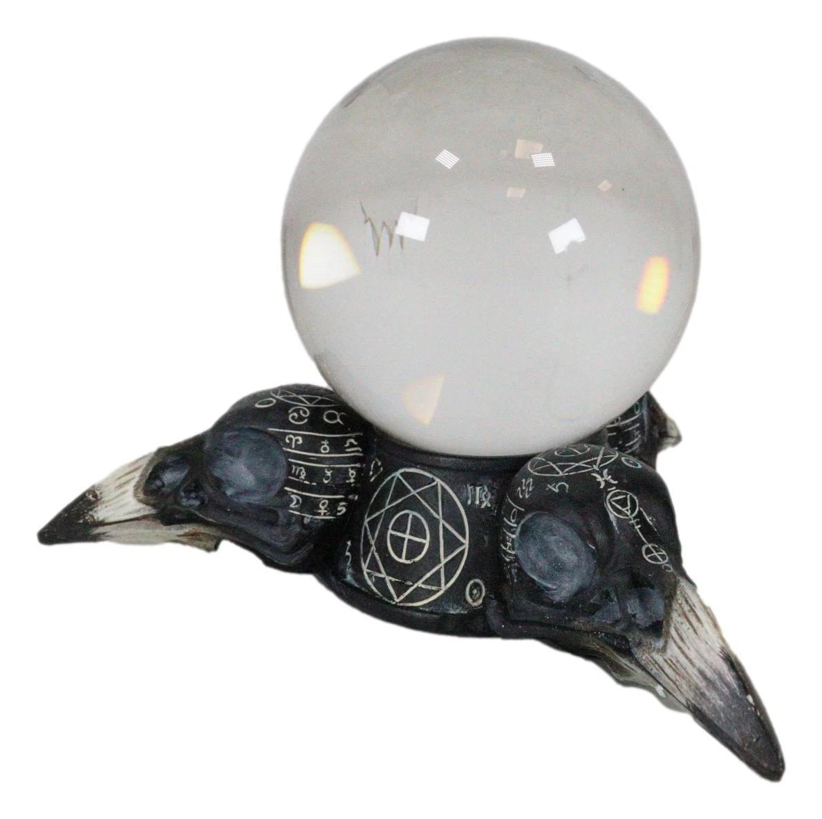 Wicca Psychic Raven Skulls Sacred Geometry Crystal Glass Gazing Ball Figurine-7