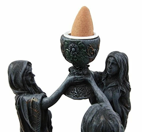 Triple Goddess Maiden Mother & Crone Backflow Cone Incense Burner-9