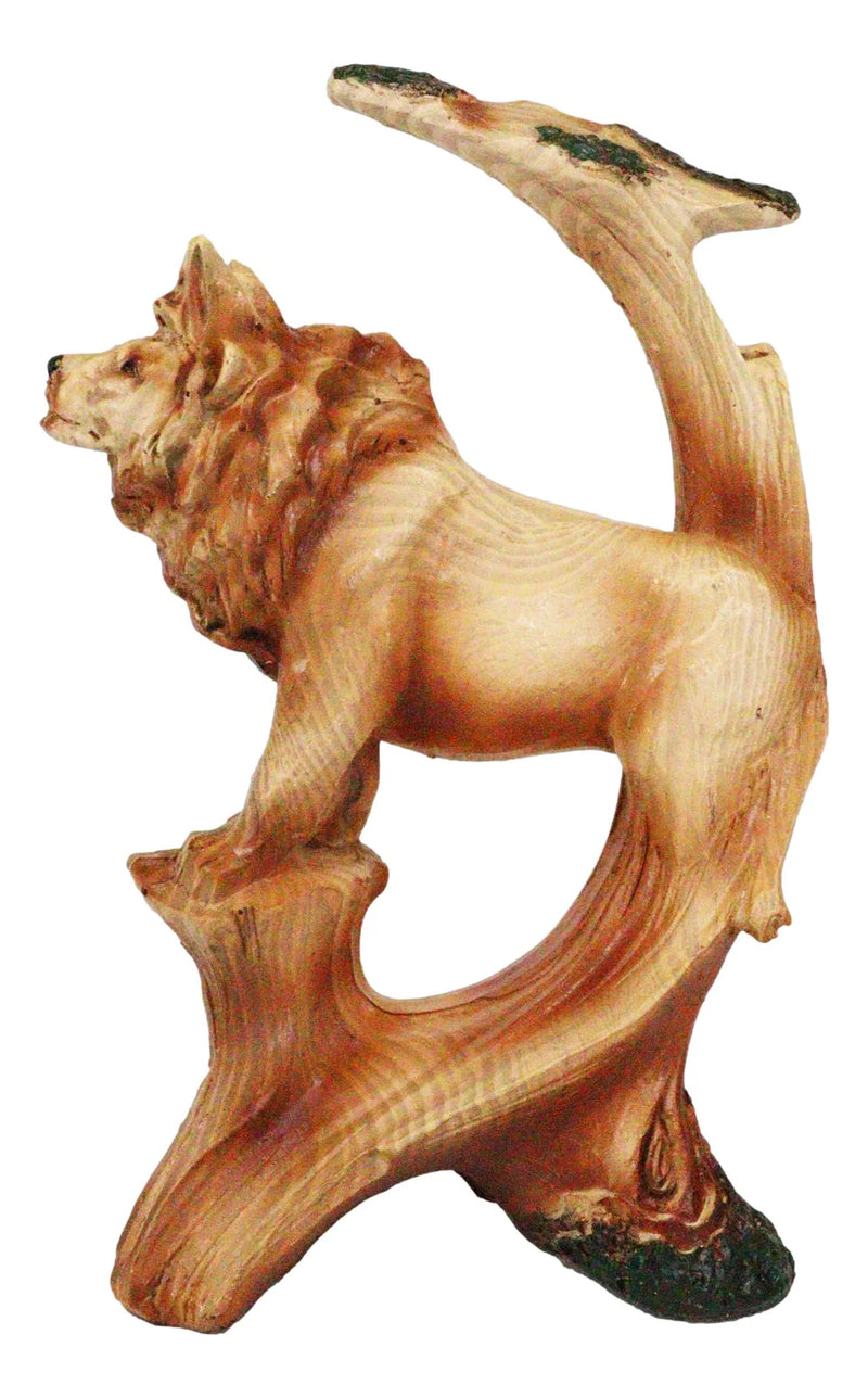 Safari Apex Predator Big Cat Lion King Faux Wood Cutout Carving Resin Figurine-5