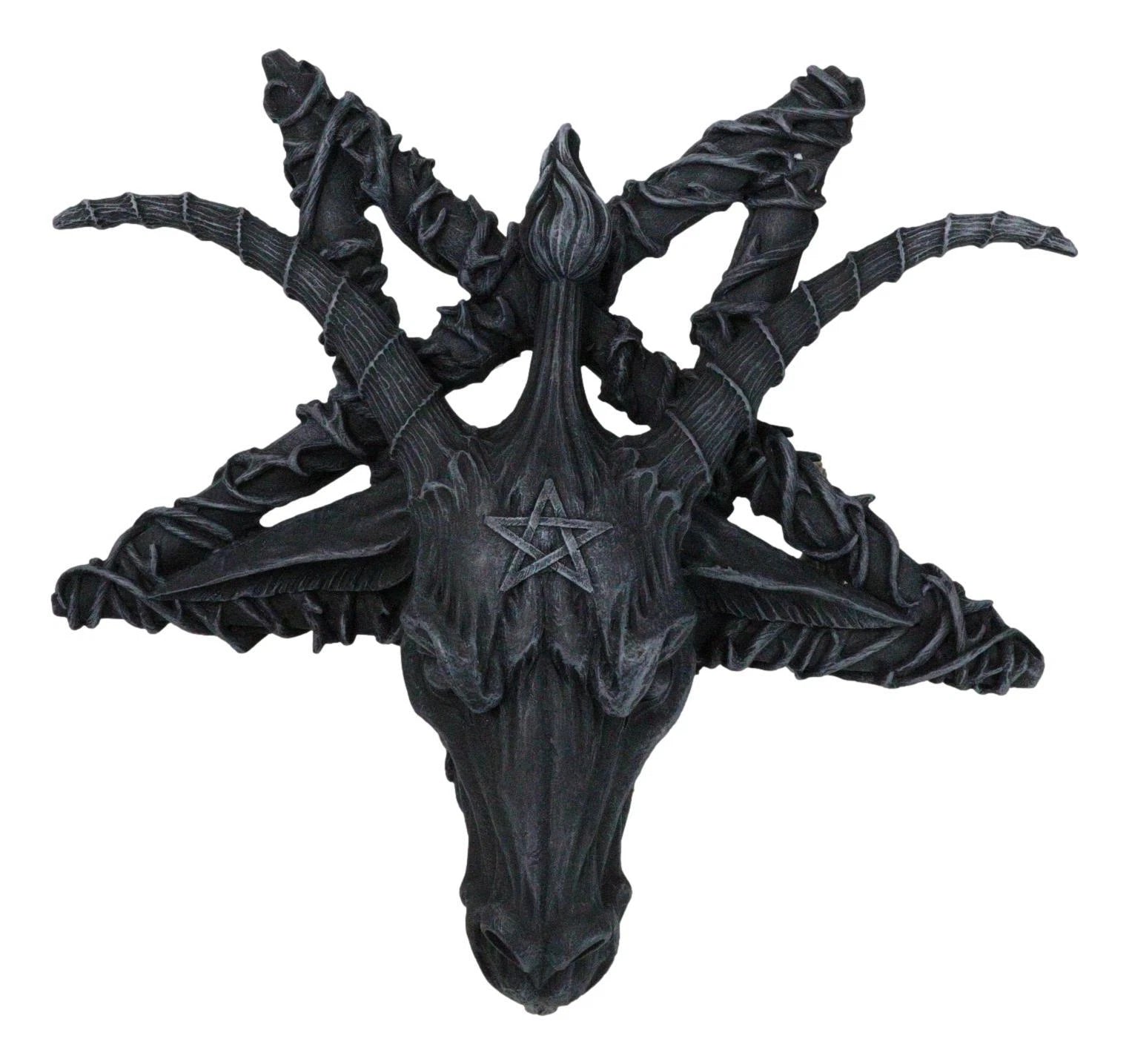 Baphomet Head On Inverted Pentagram Star Hanging Wall Decor Plaque 10.5" W