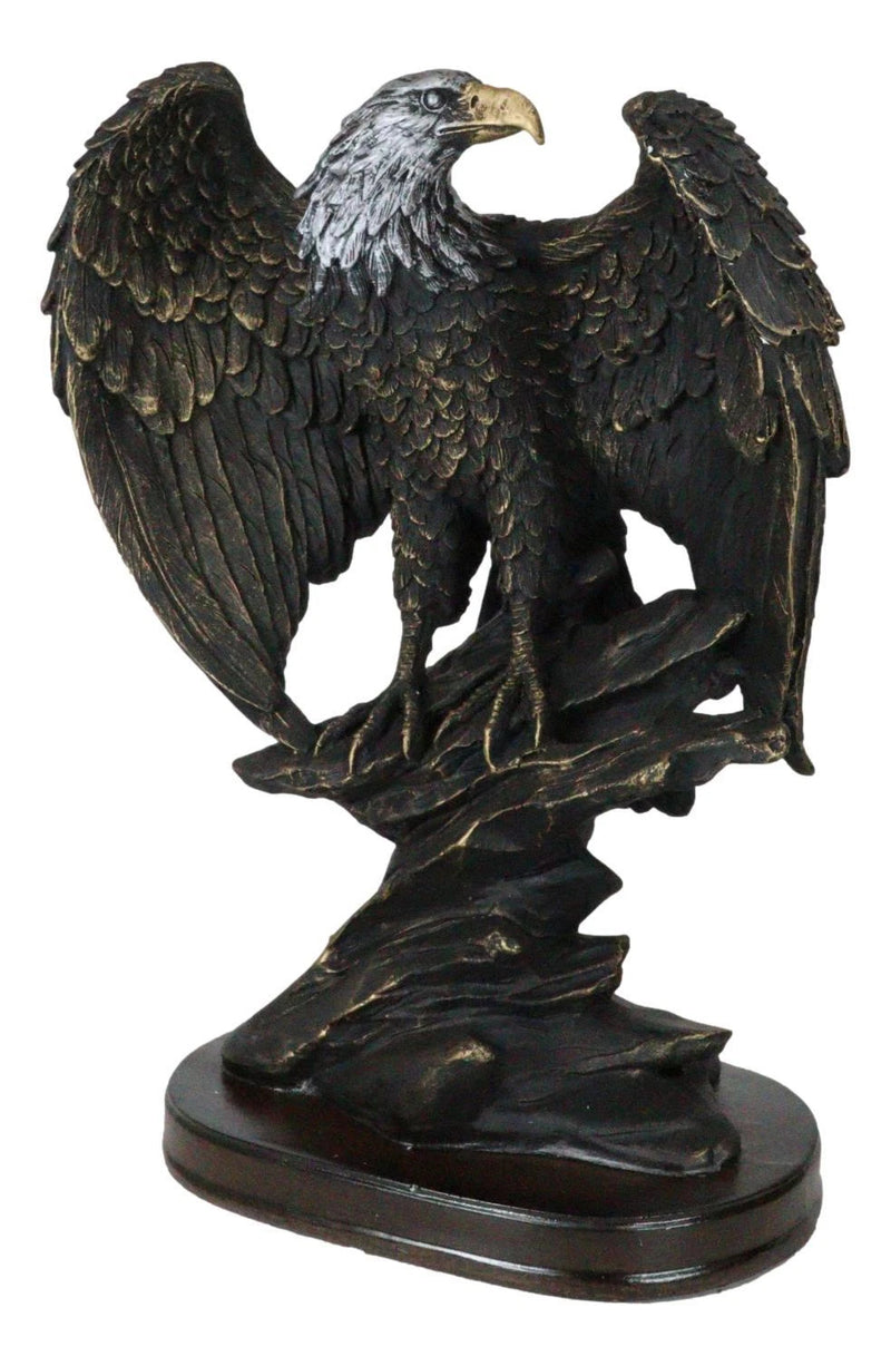 American Patriotic Large Bald Eagle Perched On Rocky Cliff Resin Figurine 10"H-8
