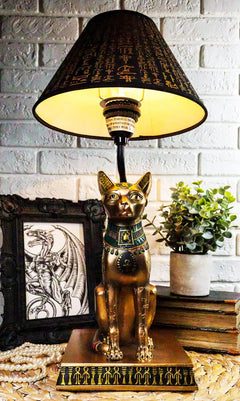 Lámpara de mesa con forma de gato Bastet, diosa egipcia del hogar, pintada en bronce-1