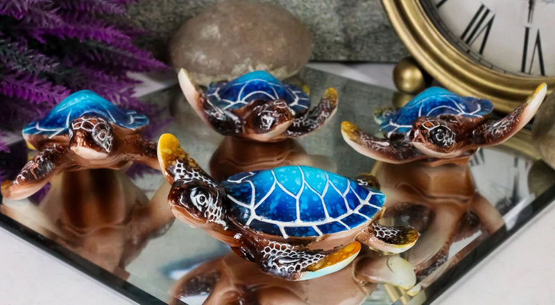 Blue Coastal Ocean Marine Giant Sea Turtle Miniature Figurines Pack Of 4-2
