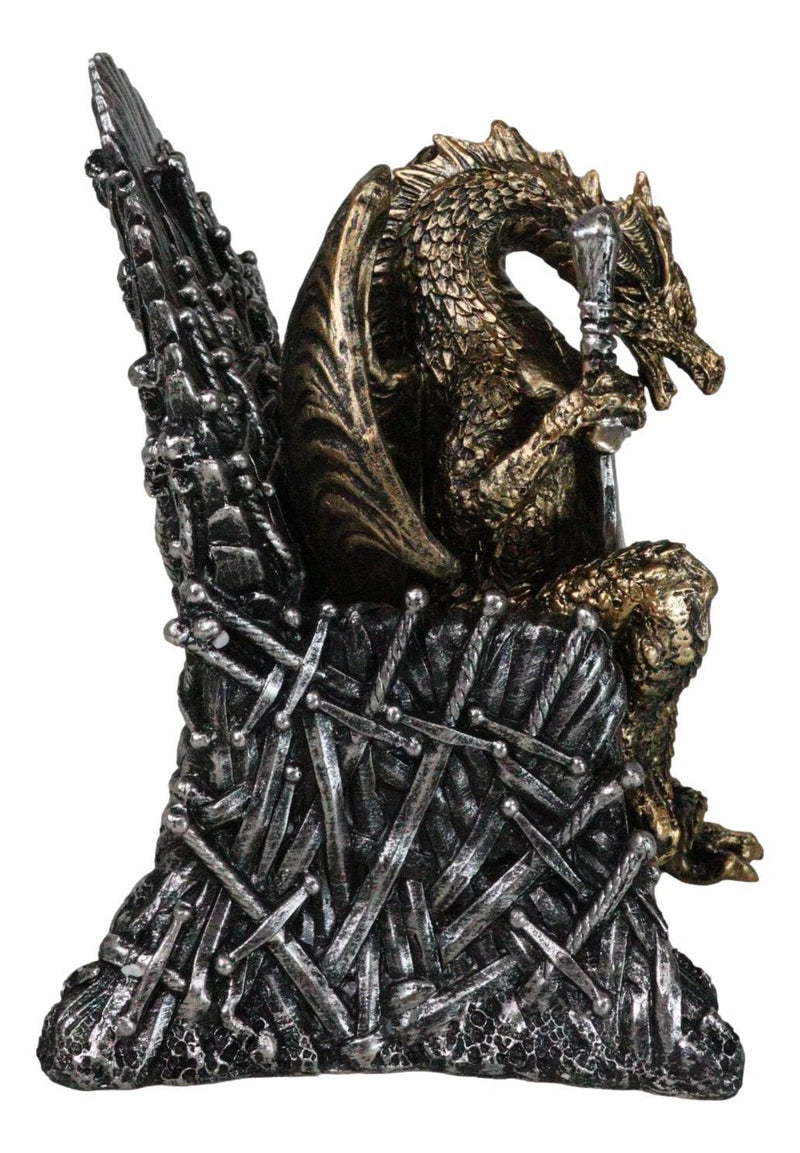Bronzite Dragon Sitting On Iron Throne Of Swords With Valyrian Blade Figurine-8