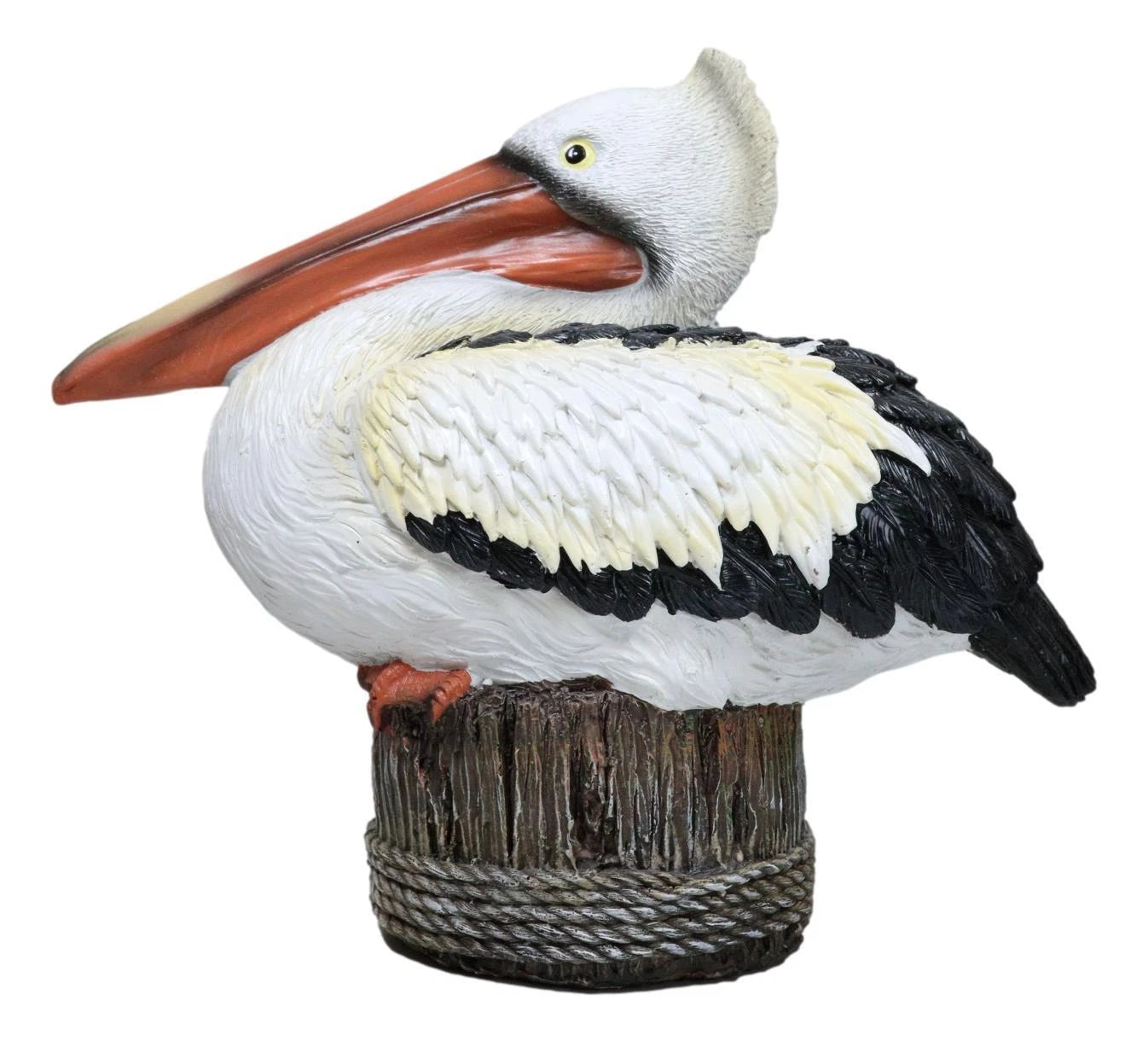 Coastal Marine Great White Pelican Sea Bird Perching On Getty Post Figurine-5