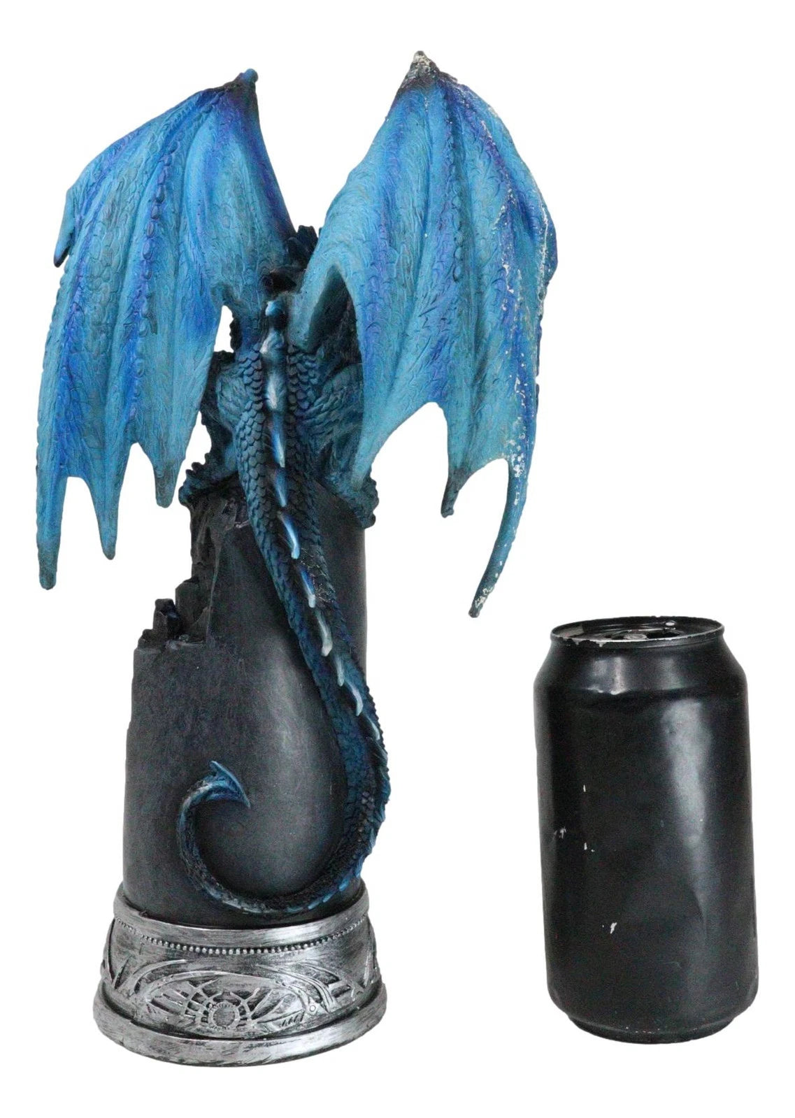 Blue Elemental Ice Dragon Perching On Medieval Stonewall Castle Tower Figurine-9