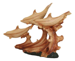 Nautical Marine Sea Ocean 3 Dolphins Swimming With Waves Faux Wood Figurine-7