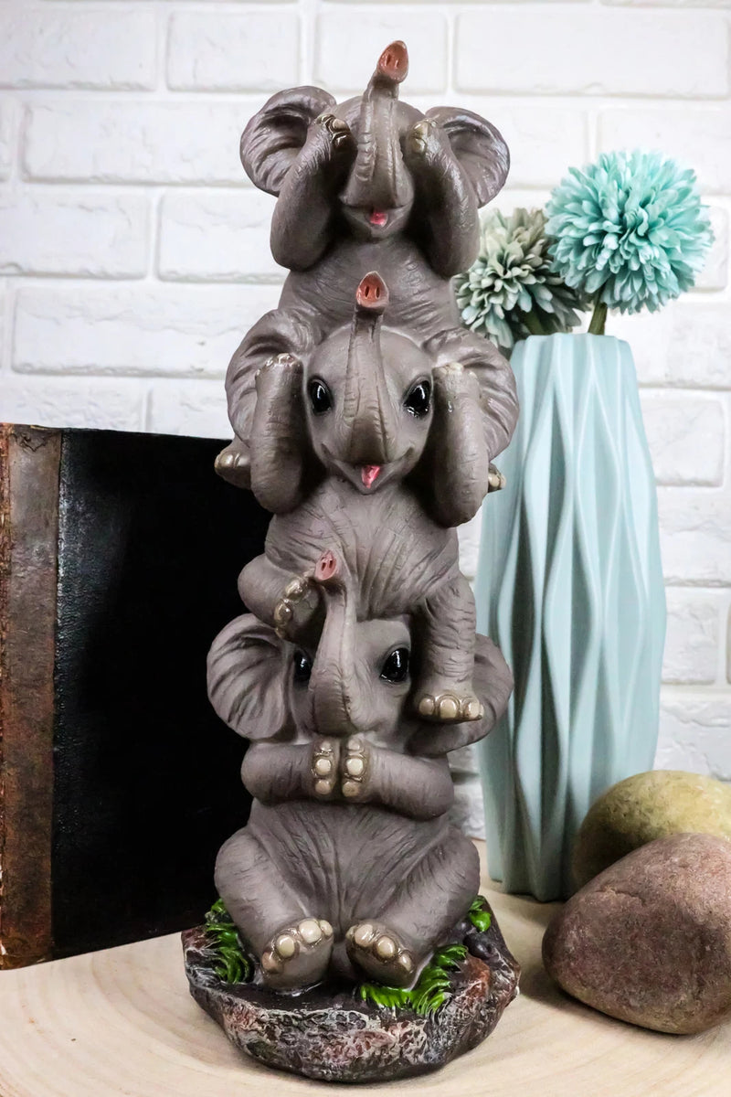 Pachyderm Friends Whimsical See Hear Speak No Evil Elephants Totem Statue-6