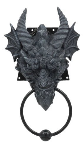 Ancient Medieval Fantasy Horned Dragon Head Door Knocker Resin Dragon Home Decor-8