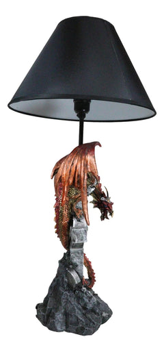 Red Gold Armored Dragon On Celtic Knotwork High Cross With Crystal Table Lamp-9