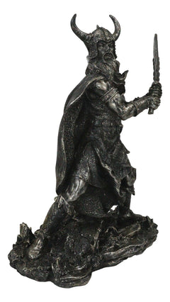 Viking Berserker Warrior With Bull Horn Helmet Wielding Sword Statue 10"H-8