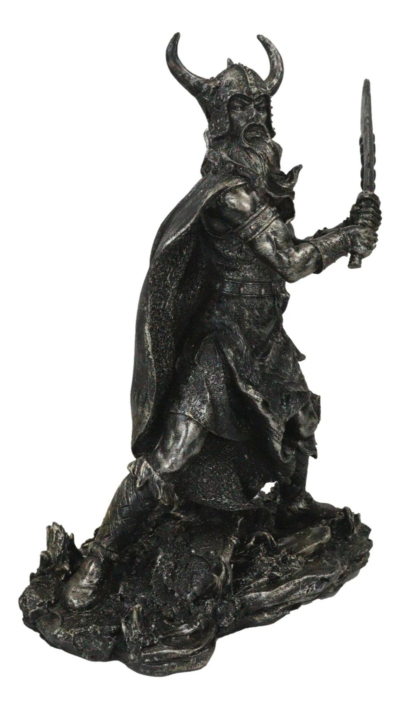Viking Berserker Warrior With Bull Horn Helmet Wielding Sword Statue 10"H-8
