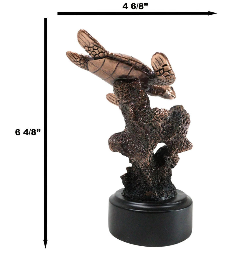 Sea Turtle Swimming By Corals Starfish Electroplated Bronze Resin Statue-7