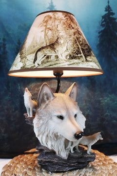 Gray Wolf Table Lamp Decor Wildlife Full Moon Howling Timber Wolf Pack-2