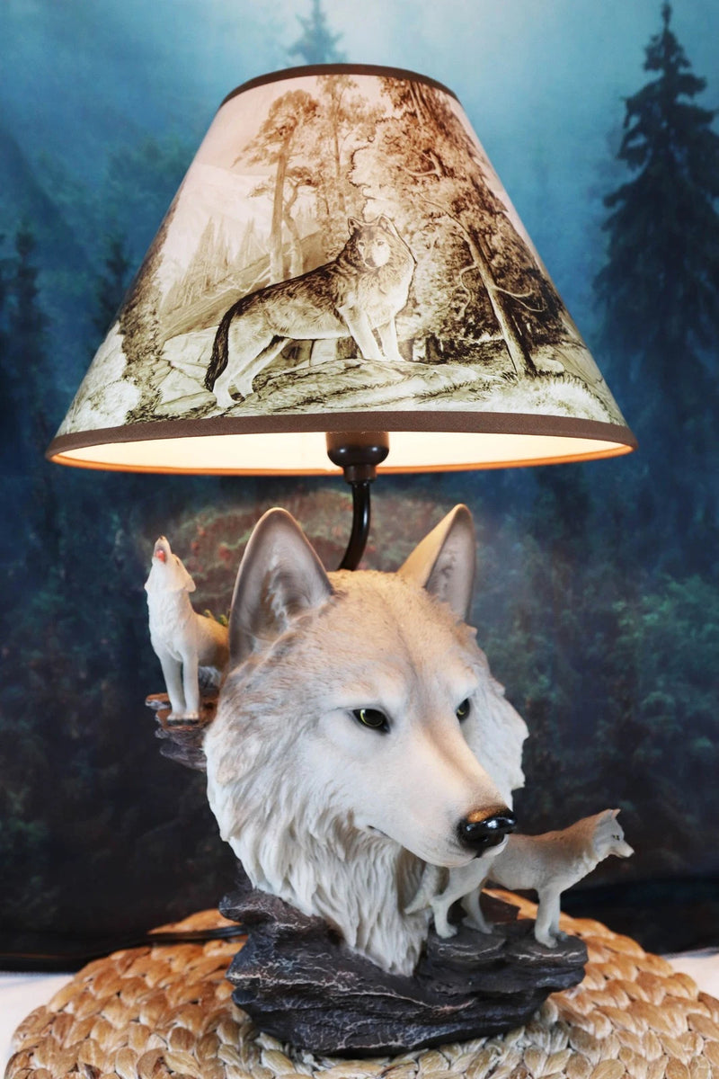 Gray Wolf Table Lamp Decor Wildlife Full Moon Howling Timber Wolf Pack-2