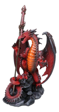 Figura de dragón de hoja viuda de roca volcánica de lava roja con espada abrecartas-8
