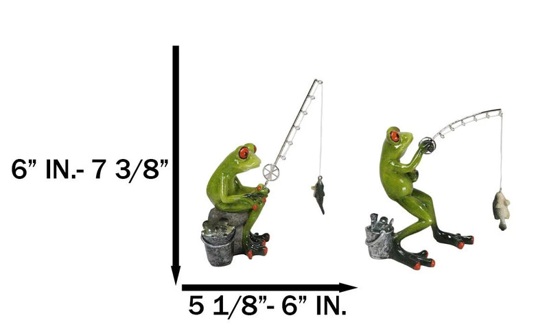 Pack of 2 Favorite Pastime Green Frogs Besties Rod Fishing by The Pond Figurines-9