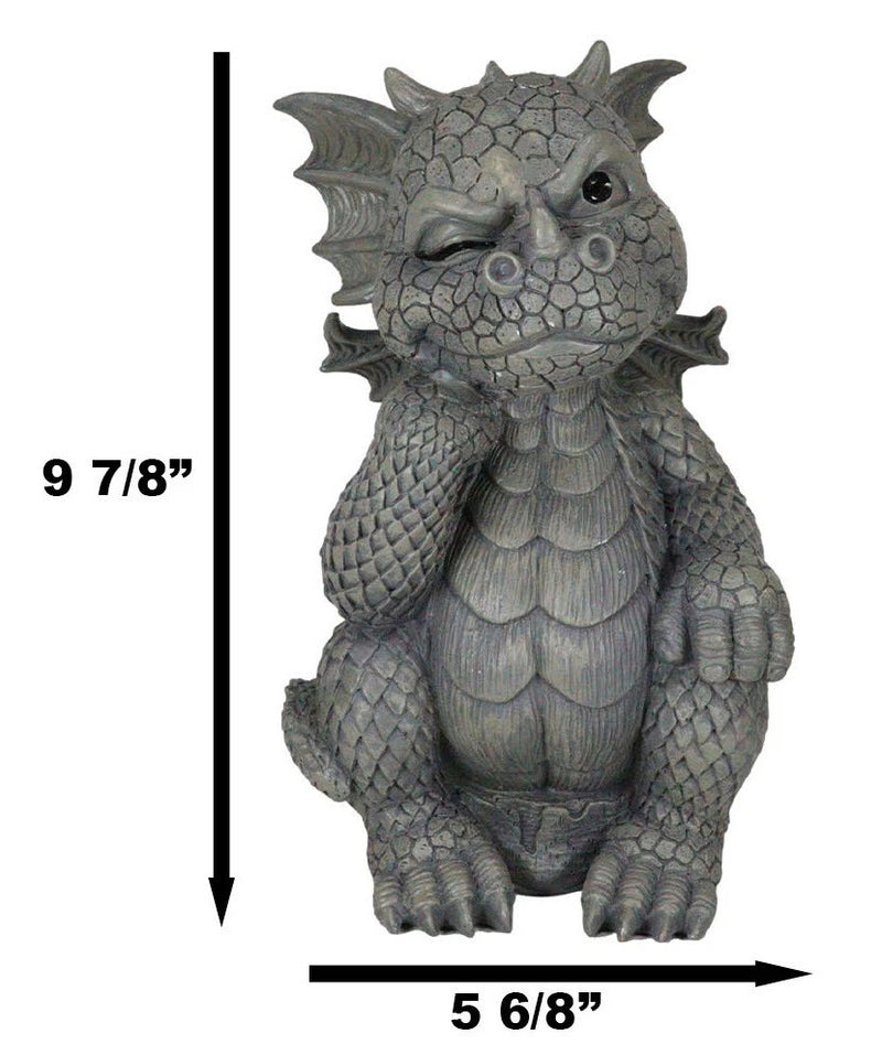 The Thinker Whimsical Garden Dragon Statue 10"H Cute Baby Dragon Winking Eye-7