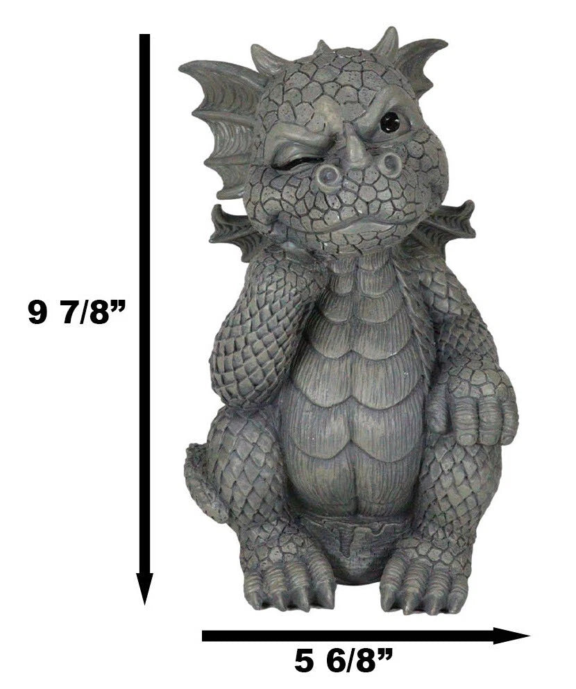 The Thinker Whimsical Garden Dragon Statue 10"H Cute Baby Dragon Winking Eye-7