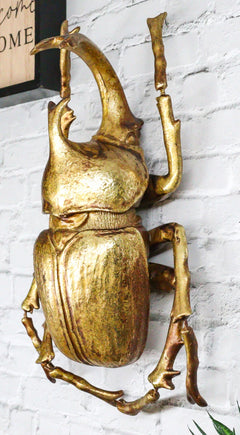 Large Gold Resin Rhinoceros Beetle Wall Sculpture Or Table Decor Figurine-8