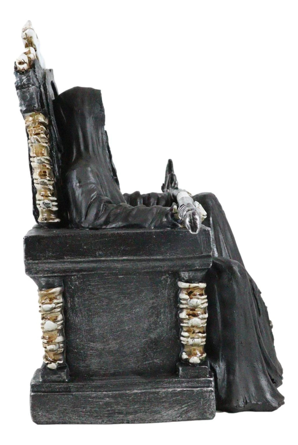 Grim Reaper Figurine, Death Skeleton Throne Statue 10.5" Tall Gothic Home Decor, Sitting Reaper Collectible, Halloween Accent, Desk or Shelf Ornament, Dark Fantasy Sculpture-8