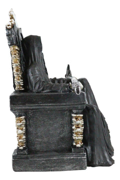 Grim Reaper Figurine, Death Skeleton Throne Statue 10.5" Tall Gothic Home Decor, Sitting Reaper Collectible, Halloween Accent, Desk or Shelf Ornament, Dark Fantasy Sculpture-8