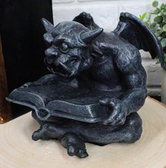 Notre Dame Horned Gargoyle With Spell Book Statue Demonic Bibliography Watchman-2