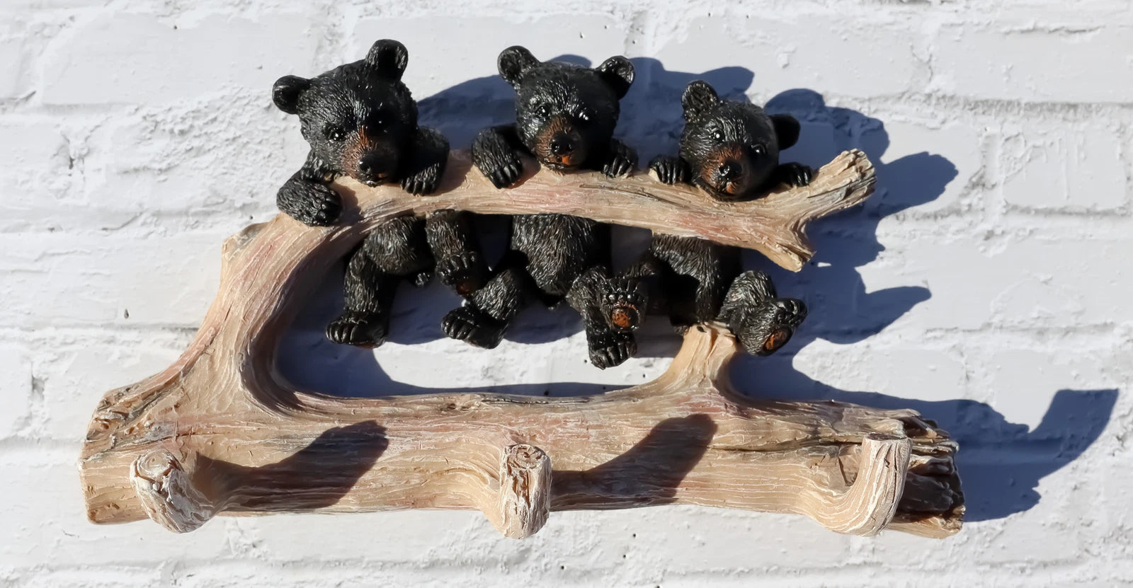 Rustic 3 Naughty Black Bears Dangling On Tree Branch 3 Pegs Triple Wall Hook-1