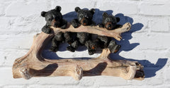 Rustic 3 Naughty Black Bears Dangling On Tree Branch 3 Pegs Triple Wall Hook-1