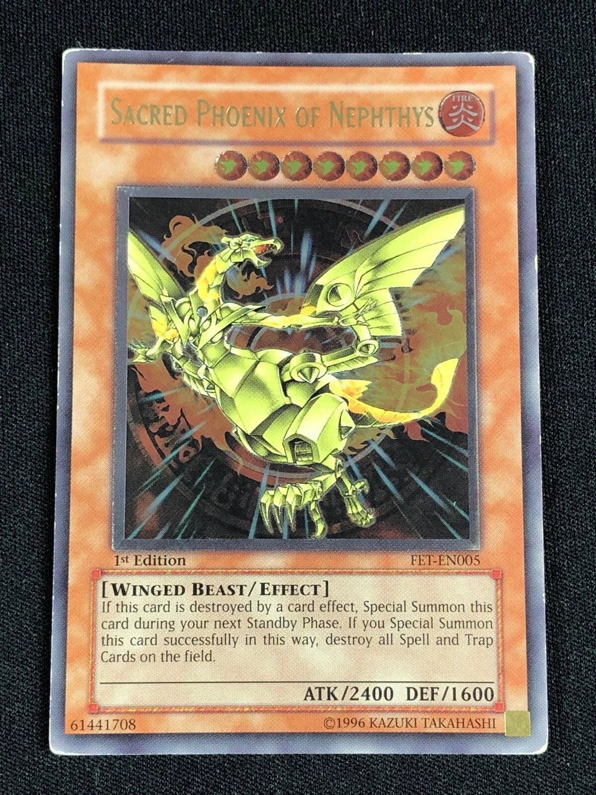 YUGIOH SACRED PHOENIX OF NEPTHYS FET-EN005 1ST ULTIMATE PLAY/EDGE WEAR-1