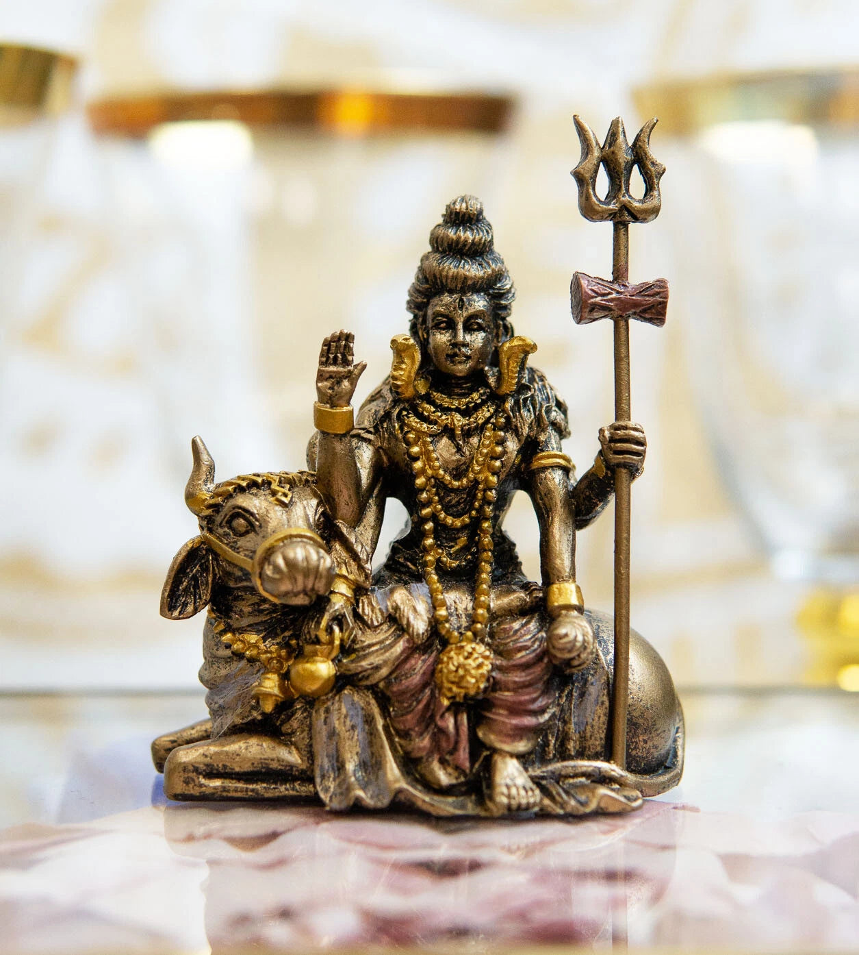 Vastu Hindu God Lord Shiva Mahadeva Sitting On Nandi Bull Miniature Statue-1
