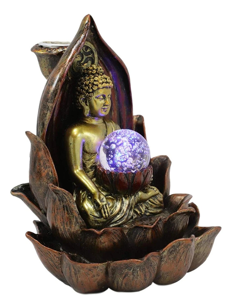 Meditating Buddha Amitabha Backflow Incense Burner W/ LED Globe Light-8