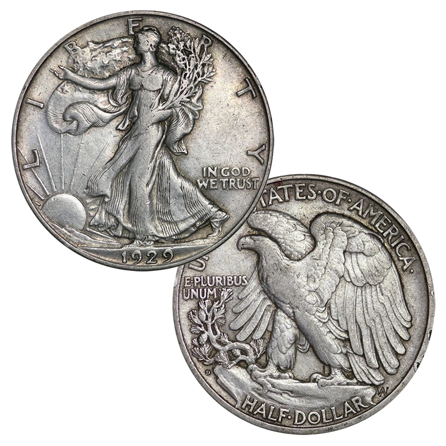 $1 Face - 90% Silver Walking Liberty Half Dollar Circulated (Two Coins)-1