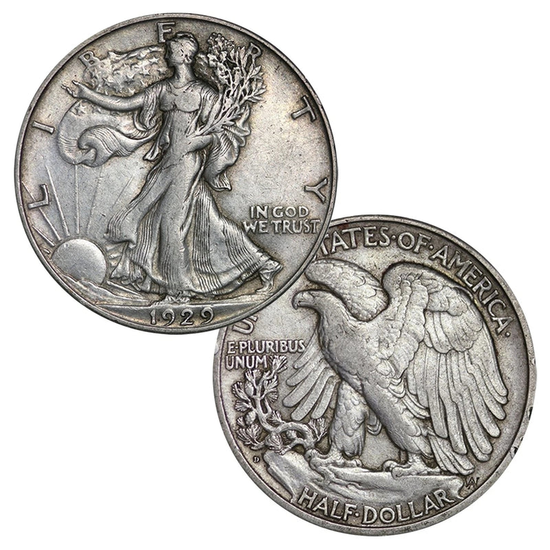 $1 Face - 90% Silver Walking Liberty Half Dollar Circulated (Two Coins)-1