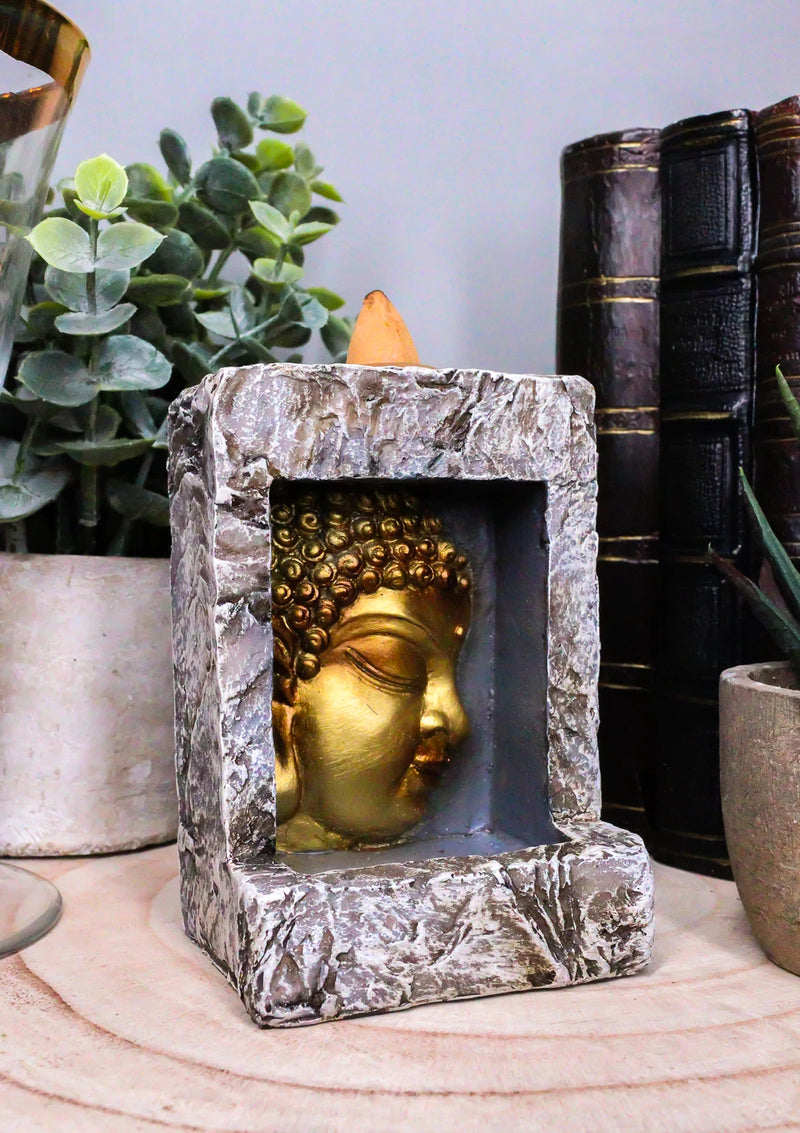 Gautama Buddha Face Faux Stone Mini Relief Bracket Backflow Incense Cone Burner-7