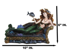 Queen Of Atlantis Siren Mermaid With Fish Resting On Sea Lounge Chair Figurine-10