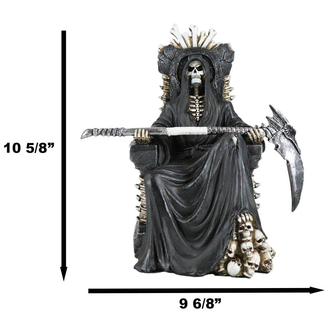 Grim Reaper Figurine, Death Skeleton Throne Statue 10.5" Tall Gothic Home Decor, Sitting Reaper Collectible, Halloween Accent, Desk or Shelf Ornament, Dark Fantasy Sculpture-7