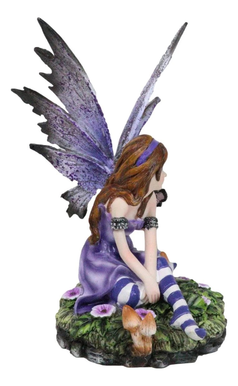 Toadstool Garden Lavender Purple Girl Fairy With Flitting Butterfly Figurine-11