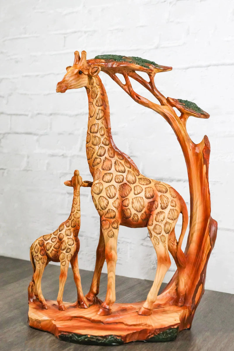 Safari Savannah Giraffe Family In Scenic Forest Faux Wooden Cutout Figurine-1