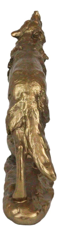 Full Moon Howling Alpha Gray Wolf Timberwolf Statue In Gold Patina Finish 9"H-9