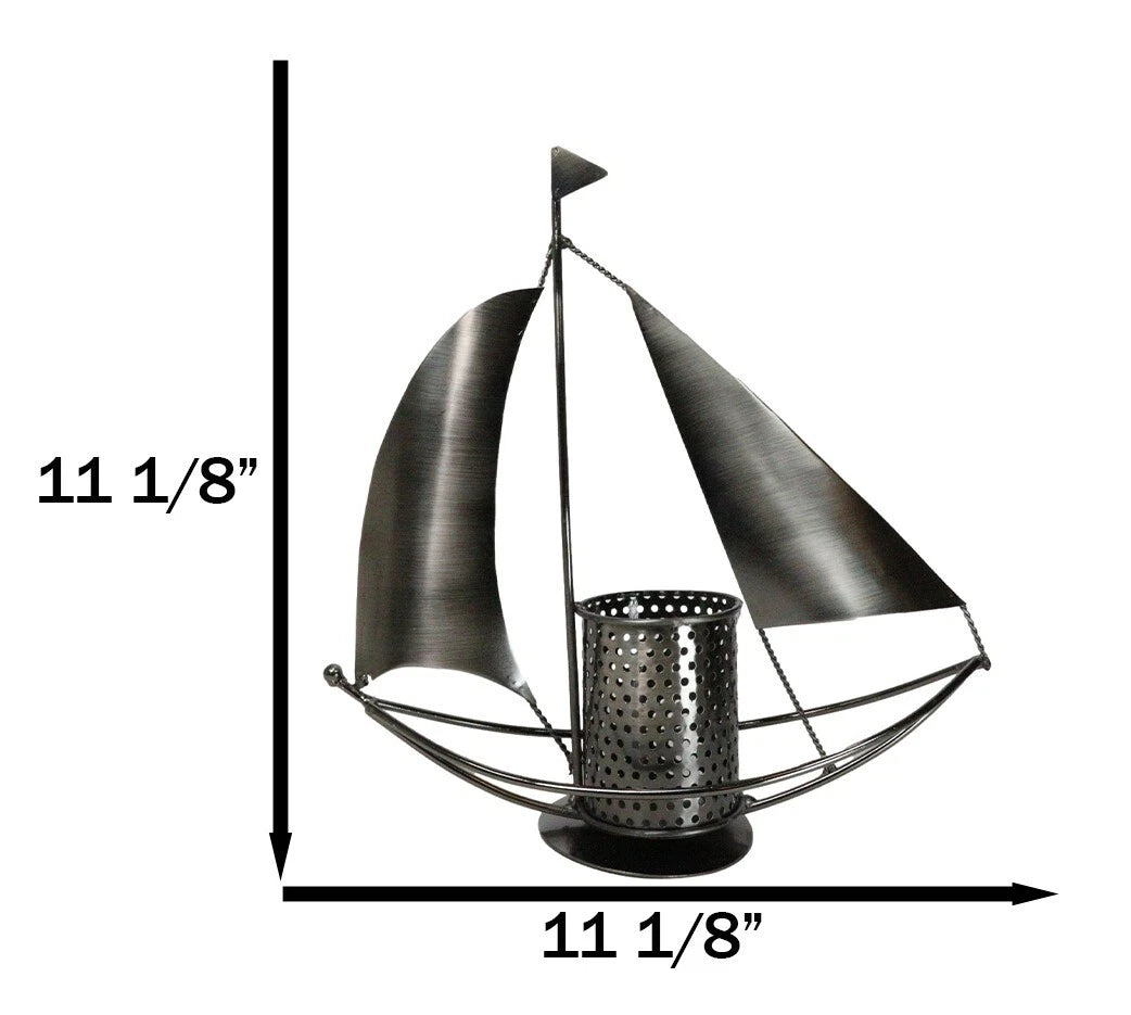Nautical Ocean Sailboat Hand Made Steel Metal Office Stationery Organizer Holder-8