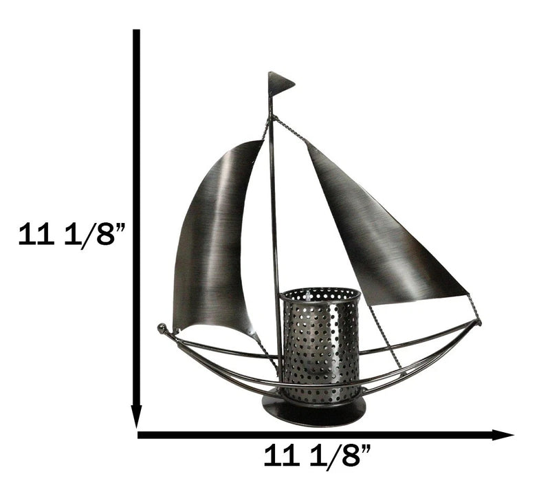 Nautical Ocean Sailboat Hand Made Steel Metal Office Stationery Organizer Holder-8