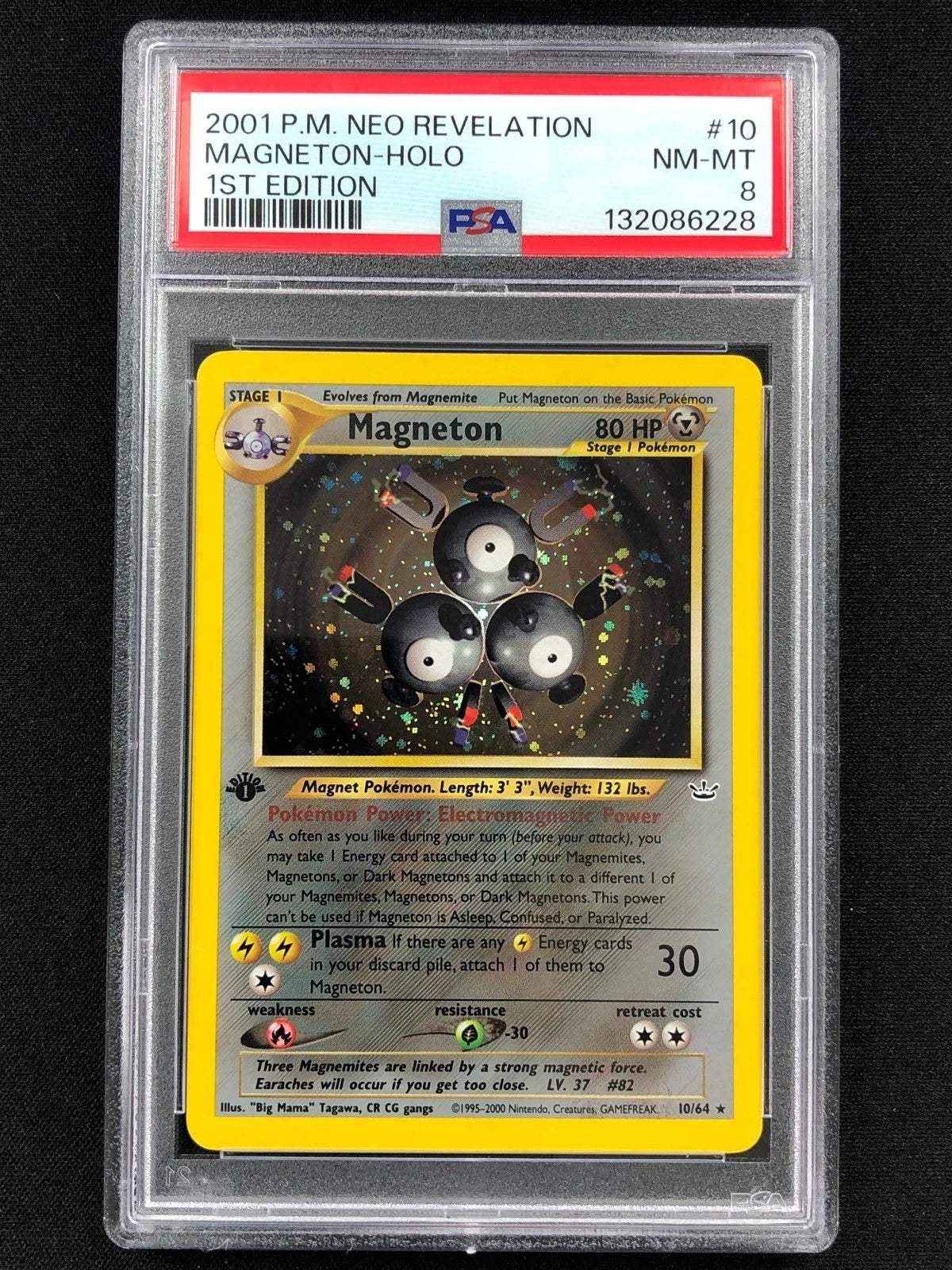 Pokemon 2001 Magneton 1st Holo 10/64 Neo PSA 8-1