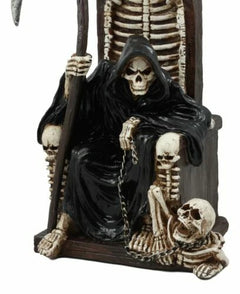The Dark Lord Grim Reaper Seated On Skeletons & Skulls Throne Statue-5