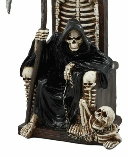 The Dark Lord Grim Reaper Seated On Skeletons & Skulls Throne Statue-5