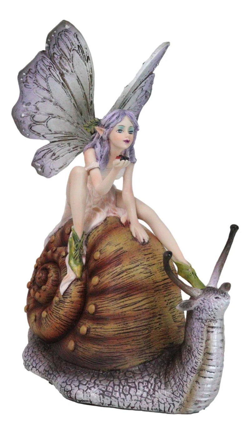 Fantasy Purple Elf Pixie Fairy Ladybug Sitting On Giant Snail Mollusk Figurine-7