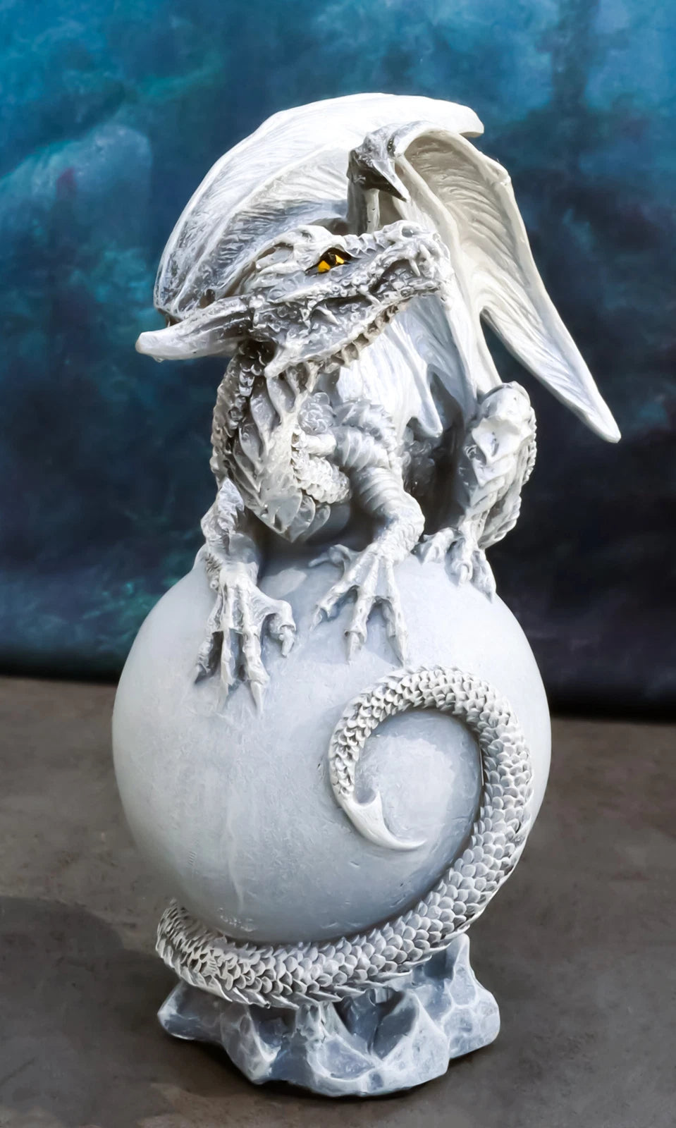 Fantasy Wyrmling White Shadow Ghost Dragon Sleeping On Gray Moon Figurine-7